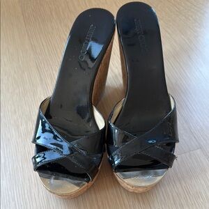 Jimmy Choo Black Wedge Shoes with Glossy Patent Finish